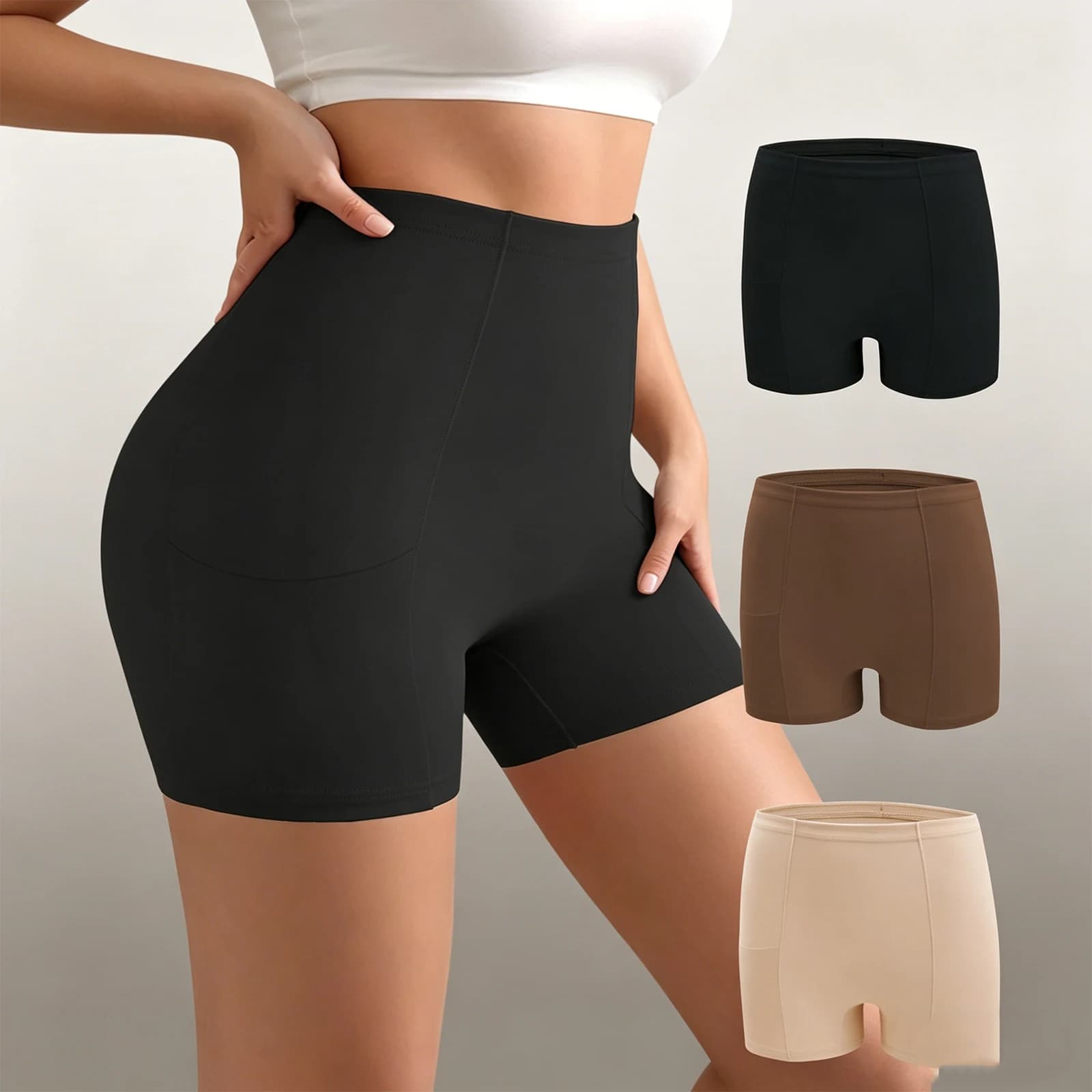 High-Waisted Panties Summer Fashion Seamless Anti-Roll Safety Shorts Comfort Tummy Control Flat-Leg Invisible Shapewear
