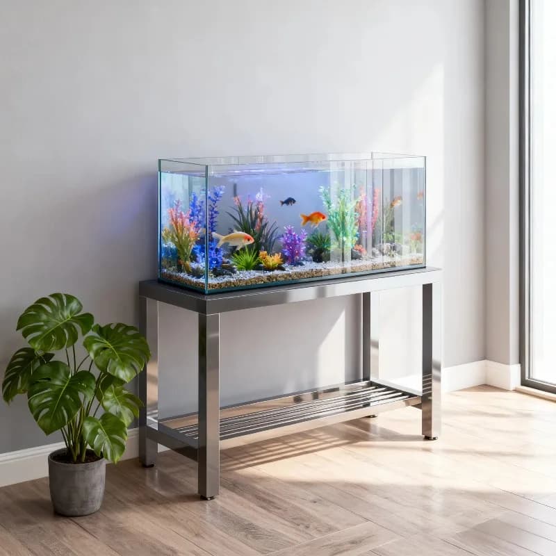 aquarium accessories Modern Stainless Steel Aquarium Stand with Double-Layer Floor Shelf and Storage Rack for Robotic Vacuum Cle