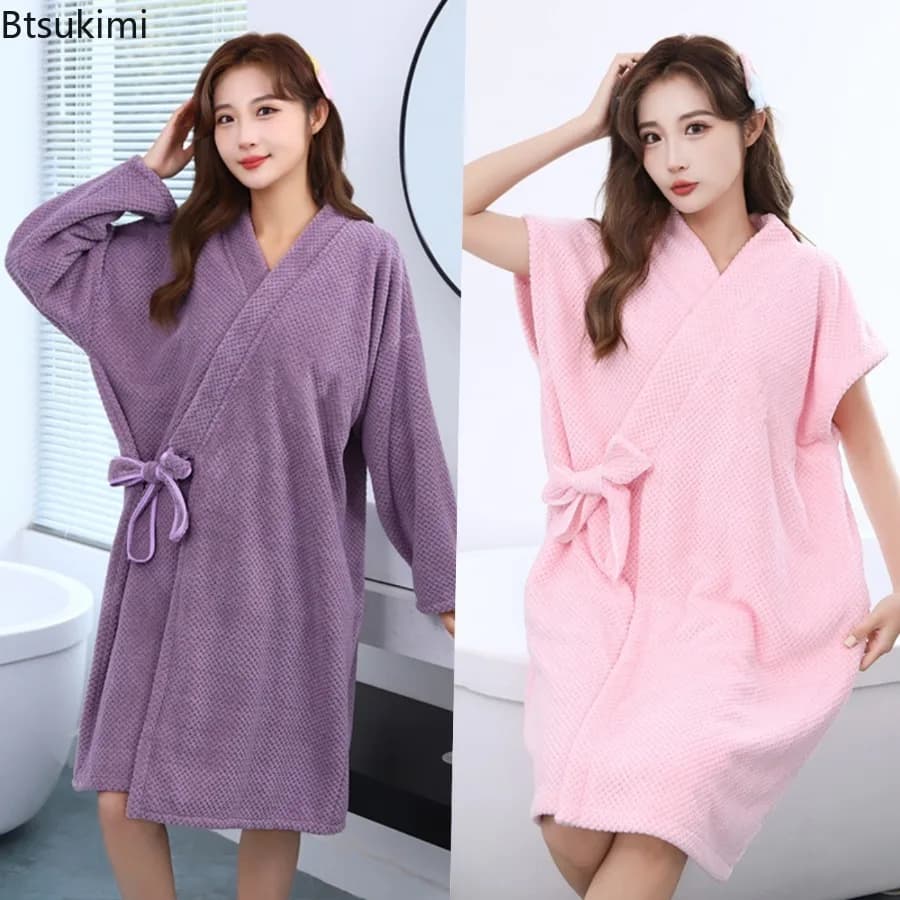 New 2026 Autumn Winter Women's Bathrobes Soft Absorbent Thickened Bath Towels for Women Home Use Hotel Bathrobe Bathskirt Ladies