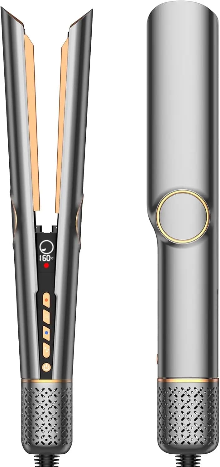 Piastra e Asciugacapelli 2 in 1 per Capelli Bagnati e Asciutti, Riscaldamento Rapido, Temperatura Personalizzabile, Ioni Negativi, Leggero