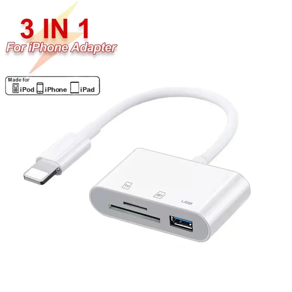 Adattatore per fotocamera USB da 3 in 1 Lightning TypeC a SD e scheda TF per iPhone Lettore di schede iPad Dongle USB per USB Flash Plug Play
