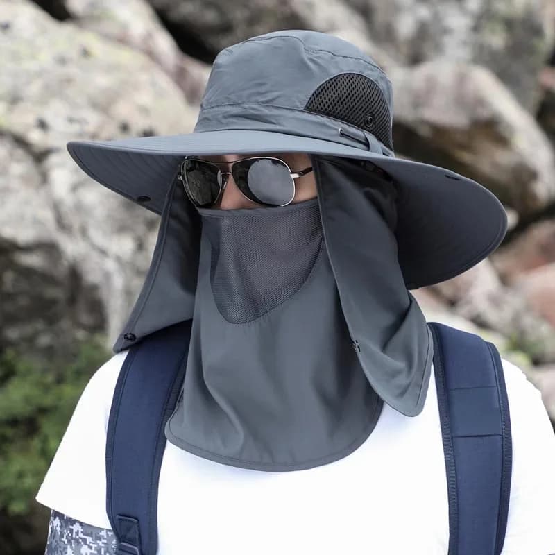 Cappello da Pesca Pieghevole con Maschera e Protezione per il Collo, Traspirante e Confortevole, Anti-UV, per Uomo e Donna