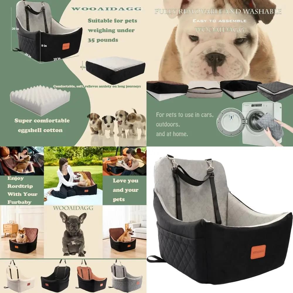 Seggiolino Auto per Cani di Taglia Media con Canale per Cintura di Sicurezza, Rimovibile e Lavabile, Cinghie Regolabili (Nero/Grigio)