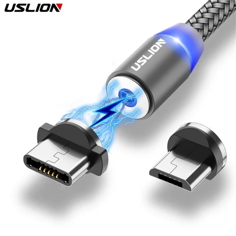 USLION LED Cavo USB magnetico Ricarica rapida USB Tipo C Cavo telefonico Caricatore magnetico Carica USB Micro USB per Samsung S23 Xiaomi 14