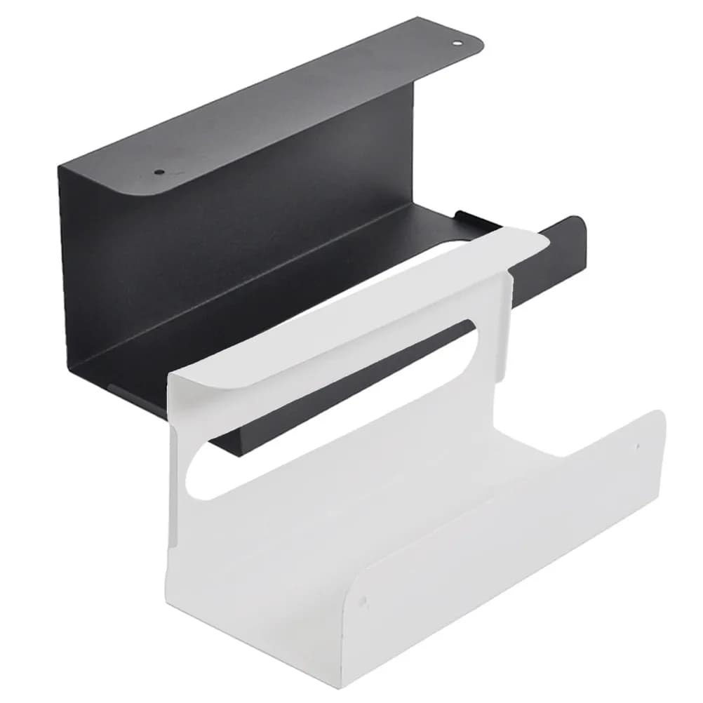 2 Pezzi Porta Rotolo di Carta Igienica da Parete Senza Foratura, Dispenser Salvaspazio da Appendere Sopra il Mobile per Bagno, Cucina, Casa - Nero