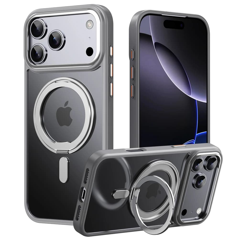 Custodia per telefono trasparente con supporto ad anello in metallo di lusso per IPhone 17 Air 16 15 14 Plus 13 Pro Max Custodia antiurto con carica wireless magnetica