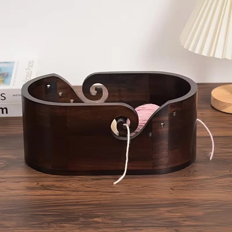 Solid Wood Double Sided Yarn Bowl Knitting Crochet Yarn Holder with Spiral Slots for Wool Thread Storage Home Craft Organizer