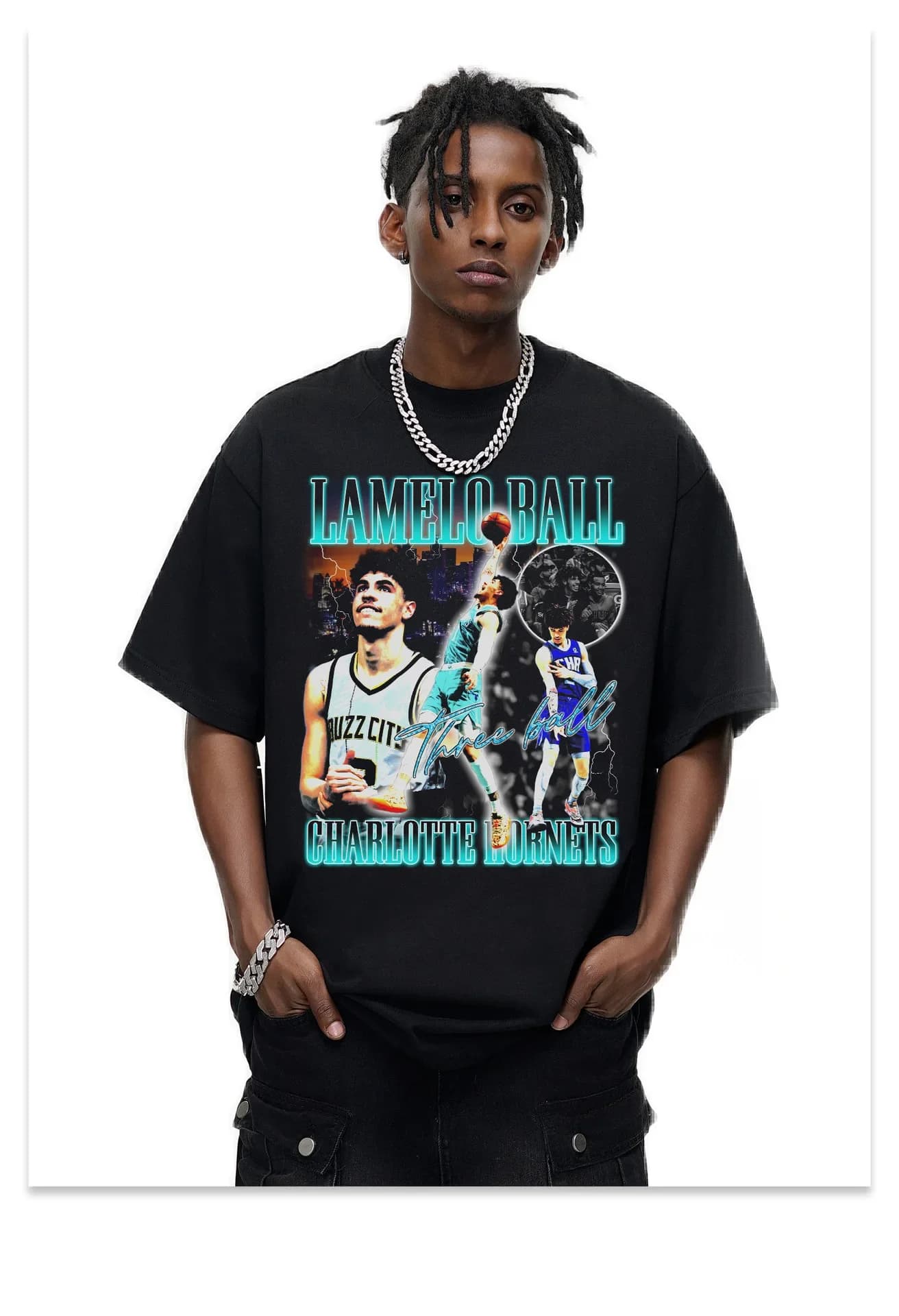T-shirt da ragazzo Summer Street High Street Derrick Rose Memorial Hip Hop Top da uomo in cotone con stella da basket stampata