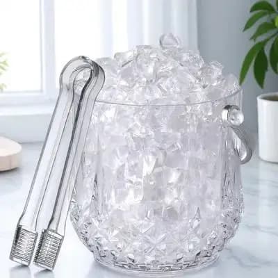 Set Secchiello per Ghiaccio Portatile in Plastica Trasparente, Stampo Monopezzo con Manico Stabile, Pinza per Cubetti di Ghiaccio, per Bar e Feste, Secchiello Multiuso