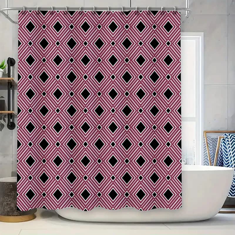 Tenda da doccia da bagno con motivo geometrico moderno Accessori decorativi impermeabili per la decorazione della casa Rosa Nero Bianco 72x84 pollici Showe