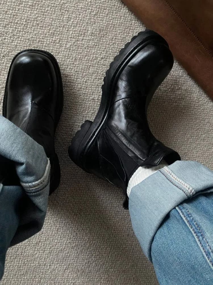 Men Shoes Retro Black Chelsea Boots New Design Thick Soled Short Boots Genuine Leather Outdoor Hiking Work Boots