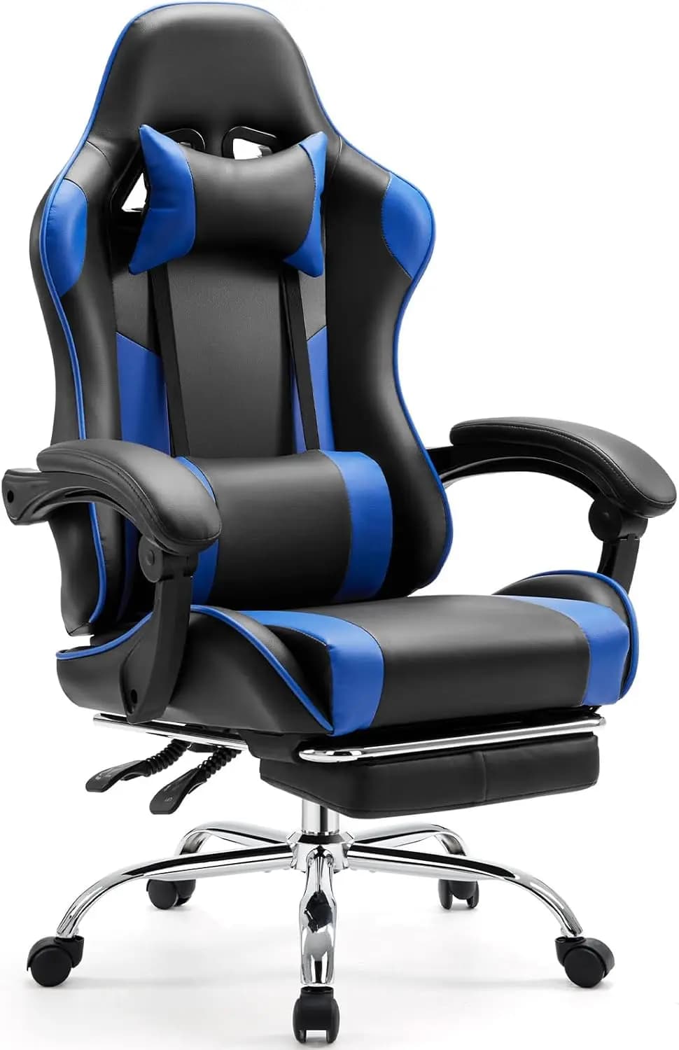 Ergonomic Gaming Chair with Footrest and Lumbar Support, PU Leather Recliner with Headrest, Height Adjustable 360° Swivel for