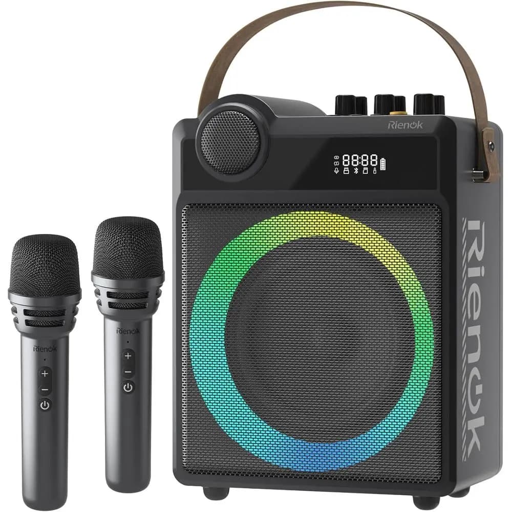 Amplificatore Vocale Portatile 100W con 2 Microfoni Wireless, Sistema PA Bluetooth per Karaoke con Ingresso BT/USB/Scheda TF/Aux/Chitarra