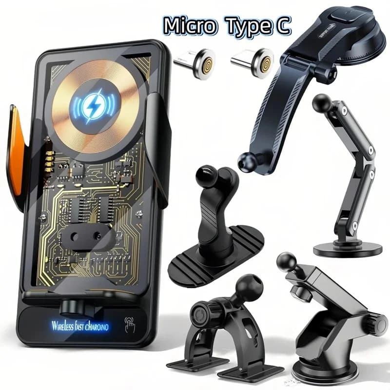 Supporto Caricabatterie Wireless Universale per Auto U9 15W con Operazione a Una Mano per Samsung S25 iPhone 17 16 15 14 13 12 11 Pro Max