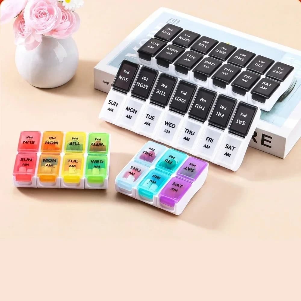 New Portable Hot Premuim Weekly Pill Organizer Box twice daily 7 days container medicine for travel vitamins suplement