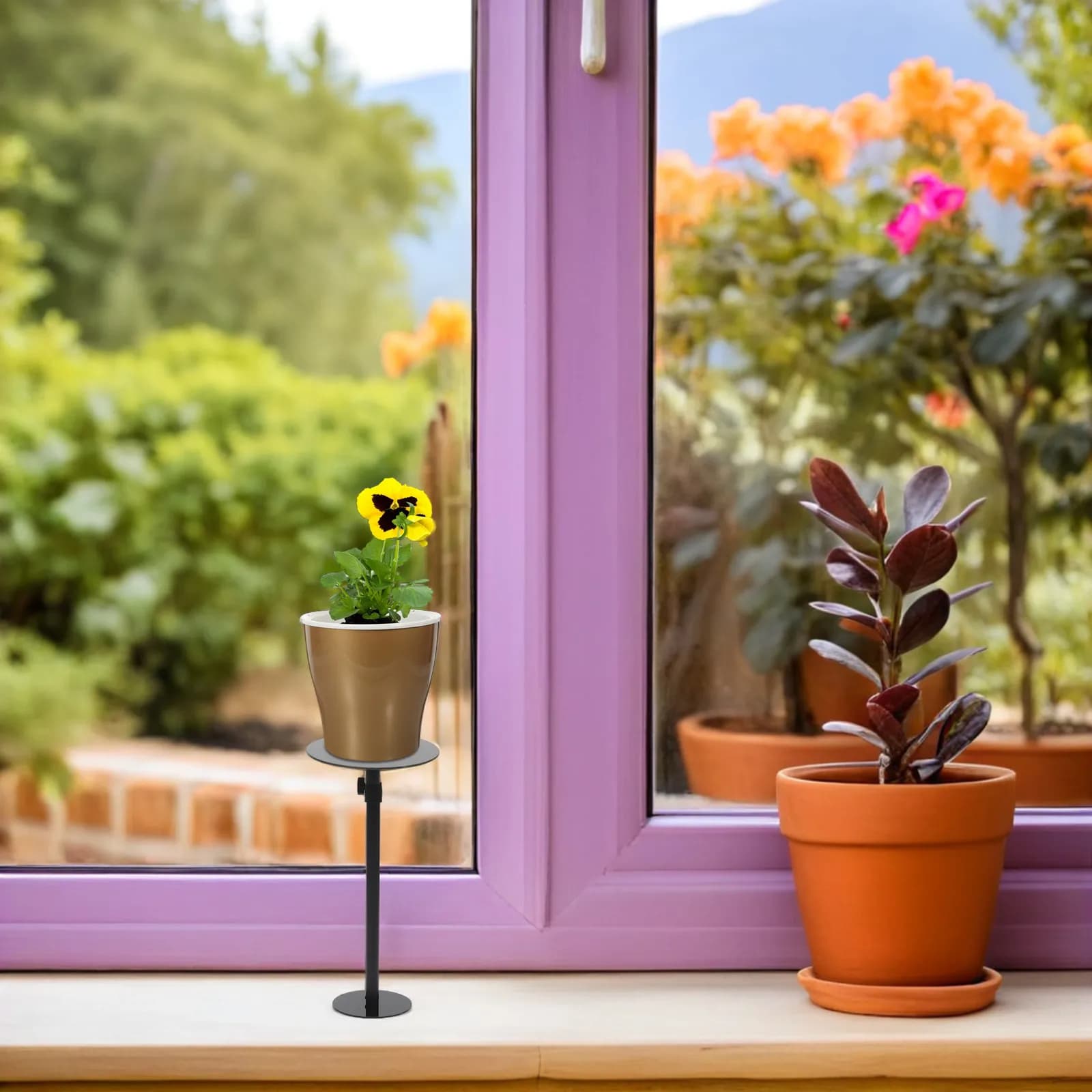 Adjustable support for Interior and Exterior Vases, from 11,4 to 19,6 inches, weather resistant, Compact design, for Balconies and Davanzali