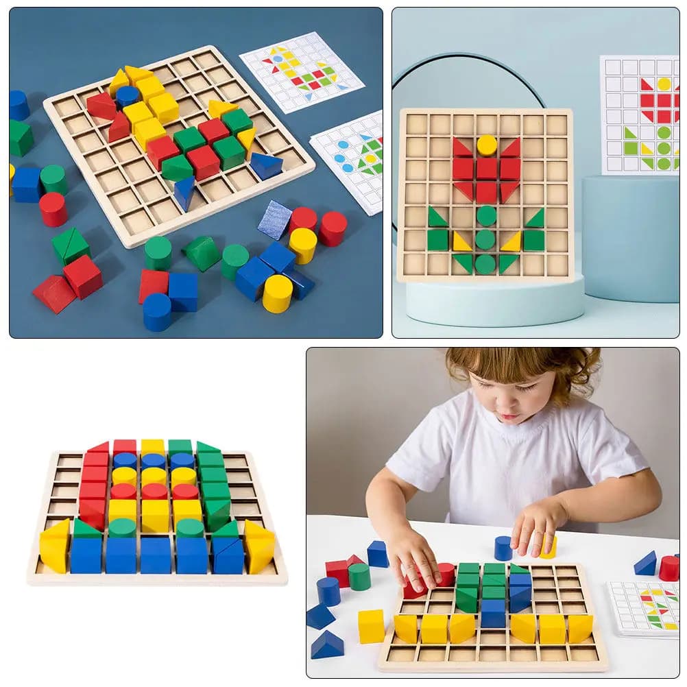 1 set di puzzle creativi in legno da assemblare, giocattolo educativo per bambini, riconoscimento delle forme dei colori, sviluppo dell'immaginazione, divertente