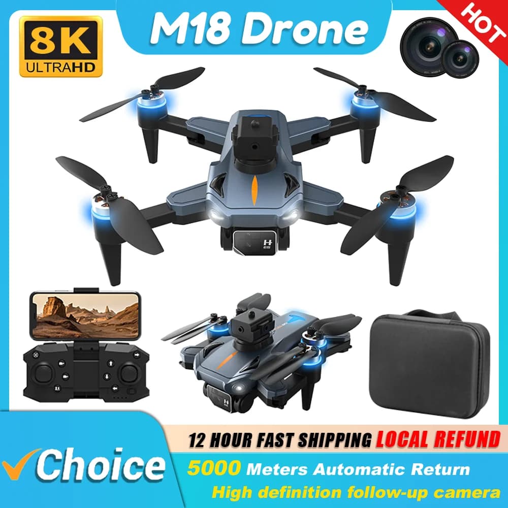 KBDFA TESLA Drone M18 PRO 8K HD Aerial Photography Quadcopter Remote Control Helicopter 5000 Meters Distance Avoid Obstacles