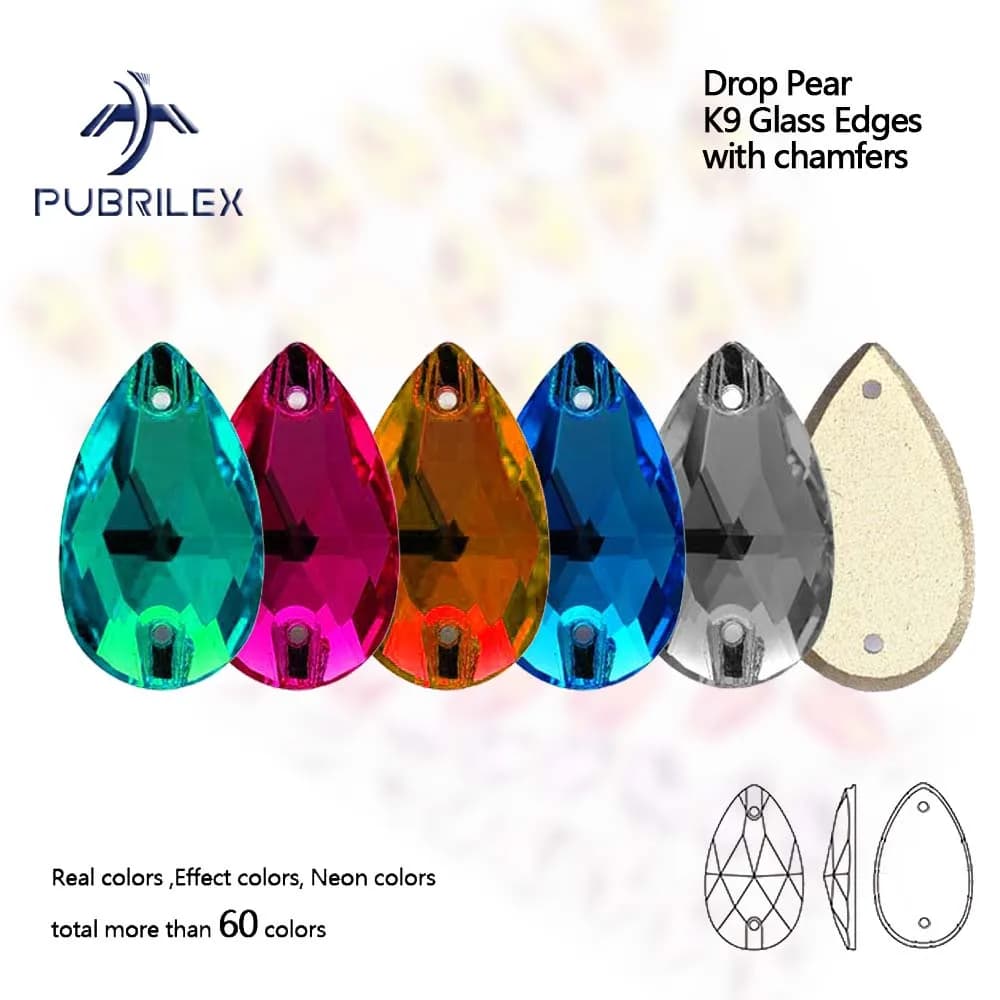 Pubrilex a forma di goccia da cucire su strass smussati da cucire per gioielli di abbigliamento Pattinaggio di figura Decorazione del vestito SYM