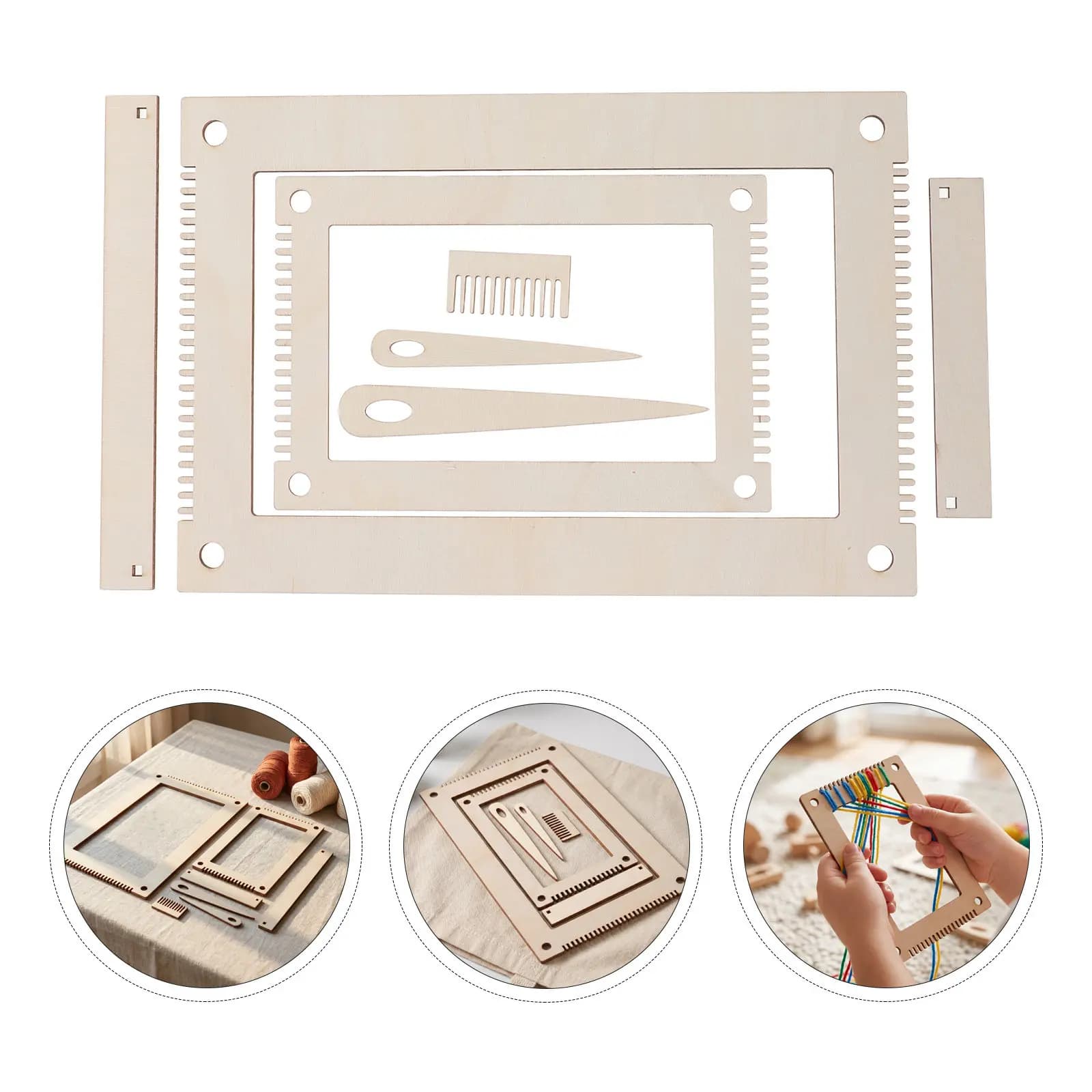 1Set Hanging Tapestry Weaving Frame Kit Wood Loom Dual Size Wood Comb Needle DIY Wall Decoration Weaving Loom Kit