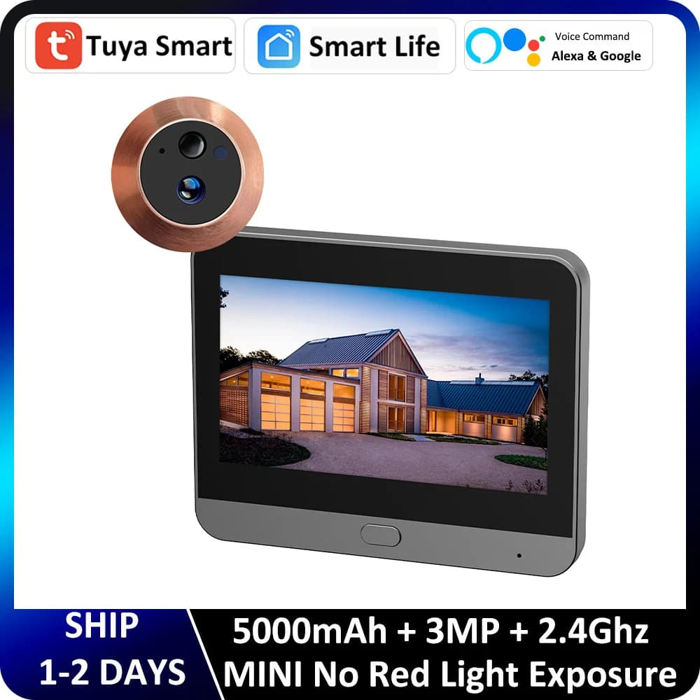 Mini Alexa Google Smart Tuya 3MP 140 ° ampio angolo di visione 2.4Ghz WiFi porta magica spioncino occhio visualizzatore digitale campanello batteria fotocamera