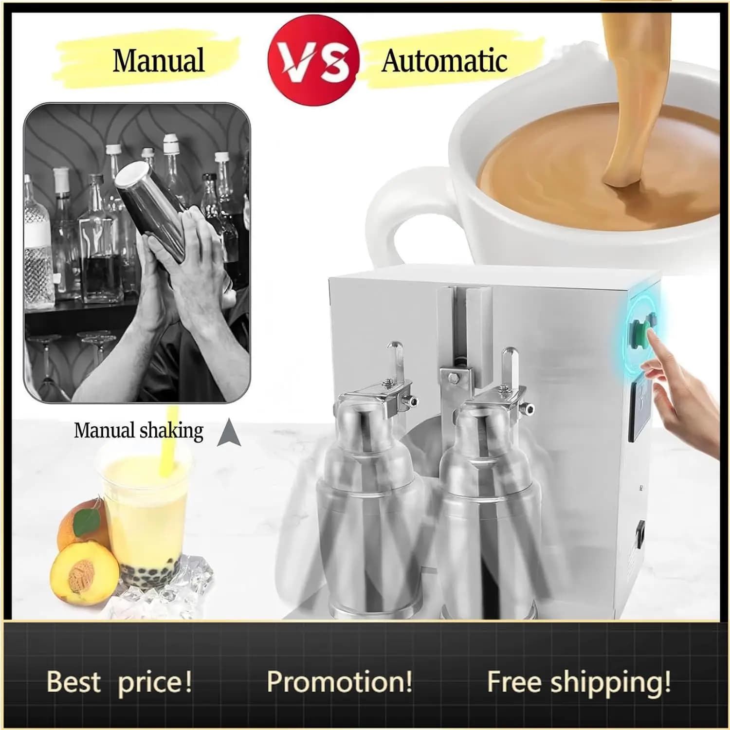 Automatic Milk Tea Shaking Machine, Electric Double Frame Milk Tea and Cocktail Shaker, Stainless Steel Auto Shaking Machine 400