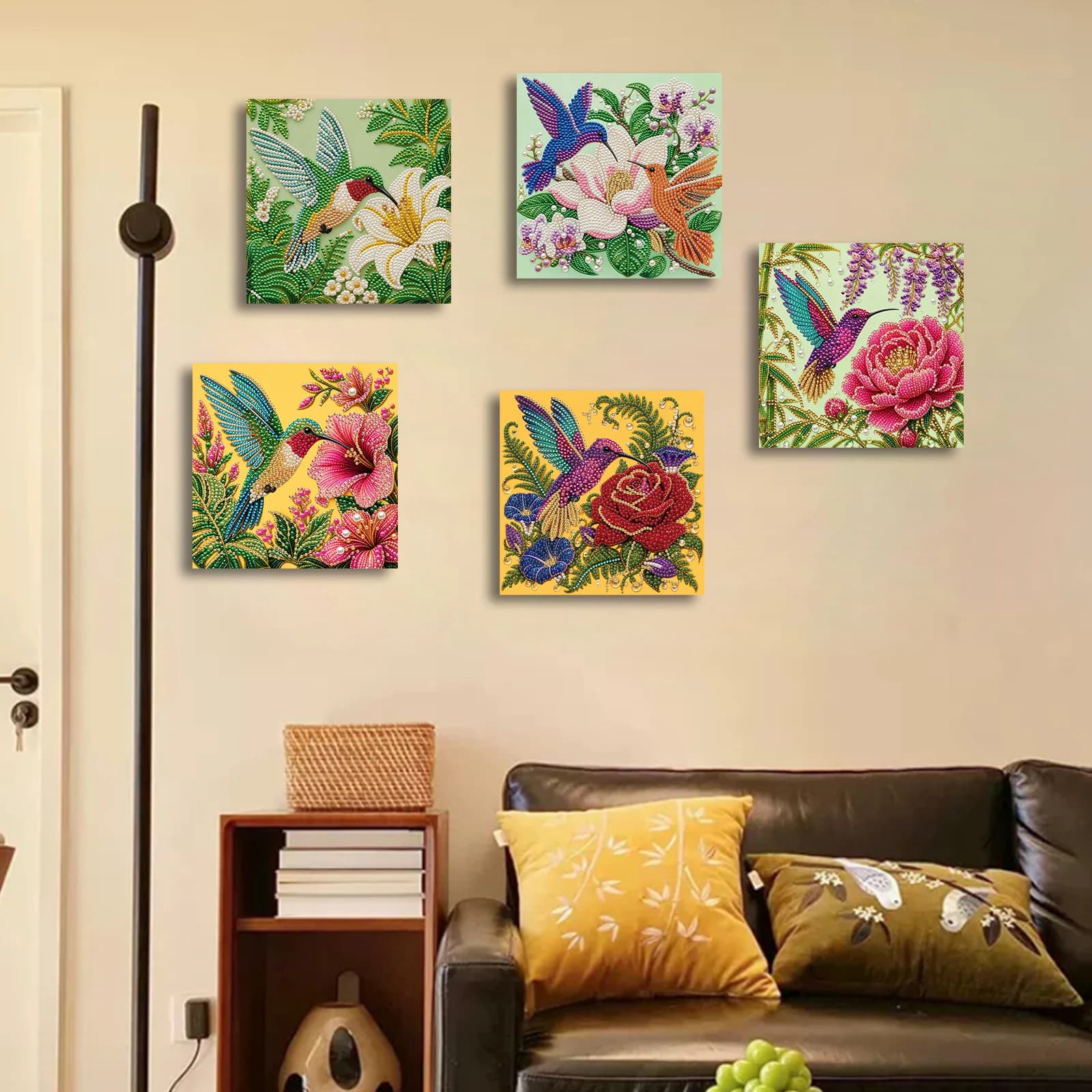 Hummingbird 3D Pearl Diamond Painting Kit with Embroidery Hoop Frame Gift for Adults and Beginners Ideal Home Art Decor 20x20cm