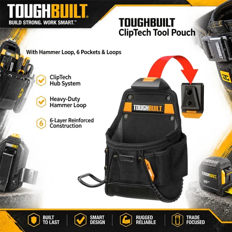 Toughbuilt TB-CT-24 Tool Bag With Hammer Loop And Belt Buckle, 6 Pockets, Suitable For Construction And DIY