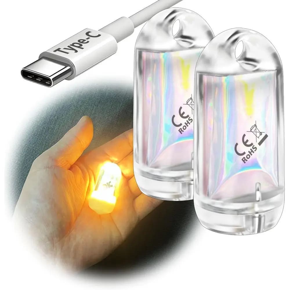Mini Lanterna LED 2 Pezzi, Impermeabile, Luce Portachiavi EDC, Batteria Ricaricabile Type-C, Piccola Lampada a Bastoncino per Collare Cane, Luce Calda