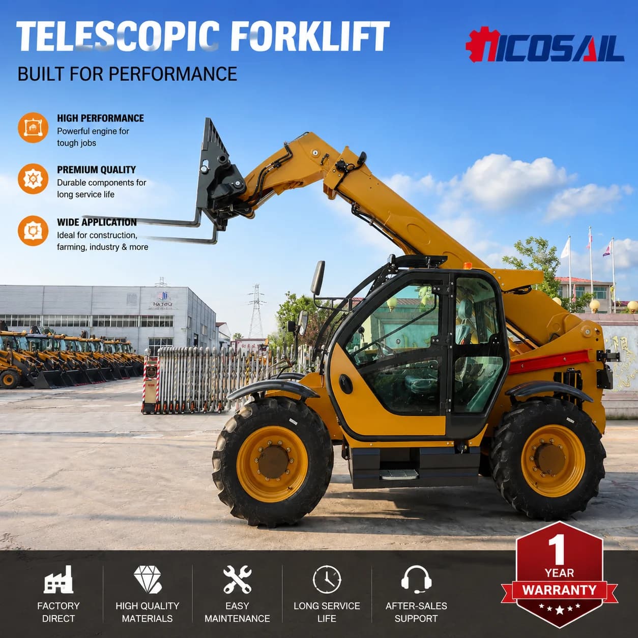30-70 Telescopic Handler 3000kg Telehandler 7000mm Lift Height Rough Terrain Forklift for Farm Construction