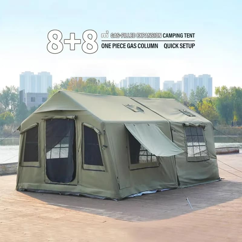 8+8 ㎡ Tenda da campeggio gonfiabile automatica Tenda da giardino per sala da 6-8 persone con piega rapida per riunioni di famiglia