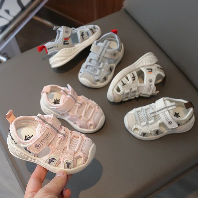 Sandali Sportivi per Bambini, Sandali Estivi per Bambini Piccoli, Scarpe Chiusure a Punta per Bambini, Sandali Rosa Grigio Traspiranti per Bambine da Spiaggia