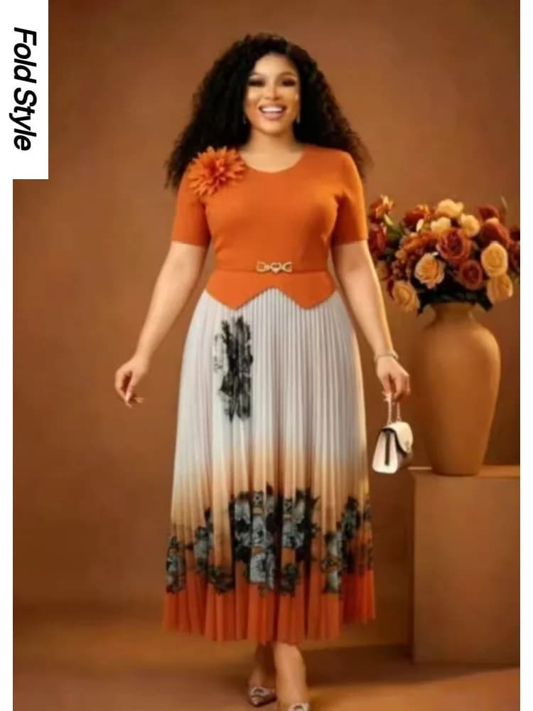 2026 Summer New Miyake Fashion Design Dress Waist Printing Color Matching Pendulum Dress Elegant Women's Clothing