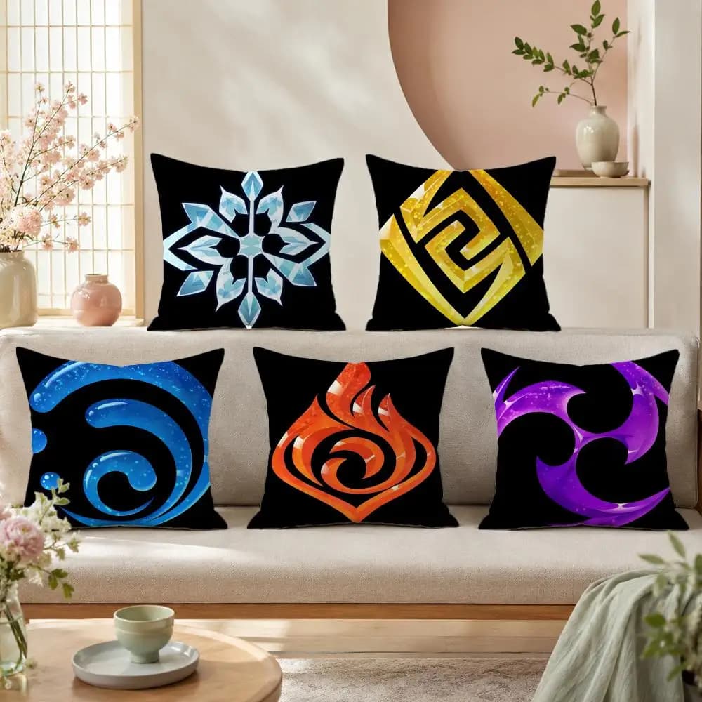 Original God Elements Pillow Case Premium Linen Cushion Cover Soft Textured for Sofa Couch Bed Chair Living Room Bedroom Home De