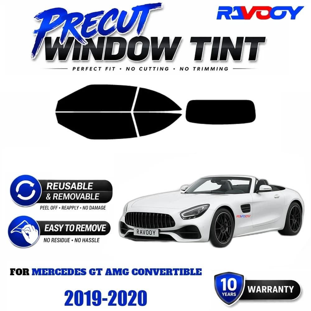 RAVOOY Precut Window Tint, Reusable Removable EPU Film, Custom Fit for Mercedes GT AMG Convertible 2019-2020, UV Heat Protection