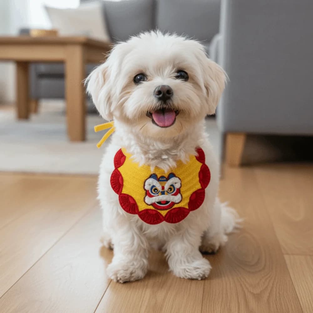 Simpatico cartone animato Pet Leone Danza Sciarpa Ricamo Bavaglino regolabile per cani Bava Comodo benedizione fortunata Sciarpa per gatti di Capodanno Puntelli per foto
