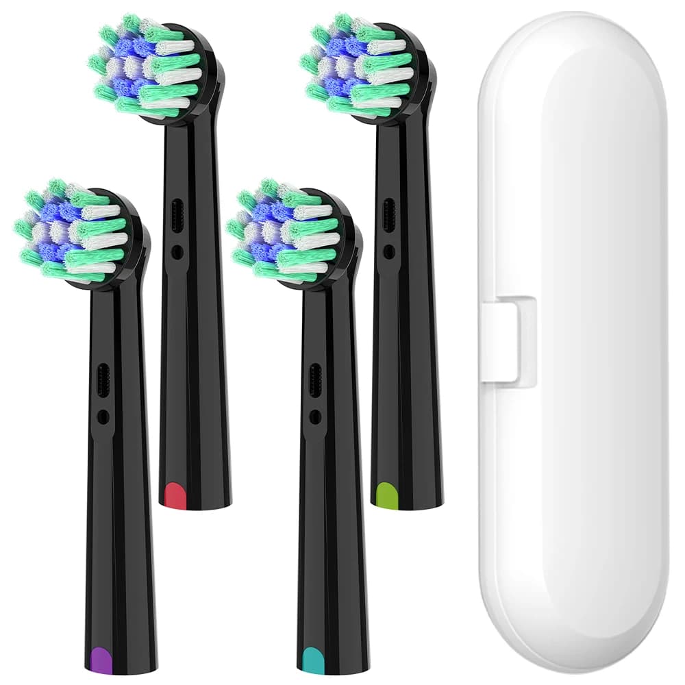 Set di 4 Testine per Spazzolino e Custodia da Viaggio Compatibili con Spazzolino Elettrico Oral B, Testine di Ricambio