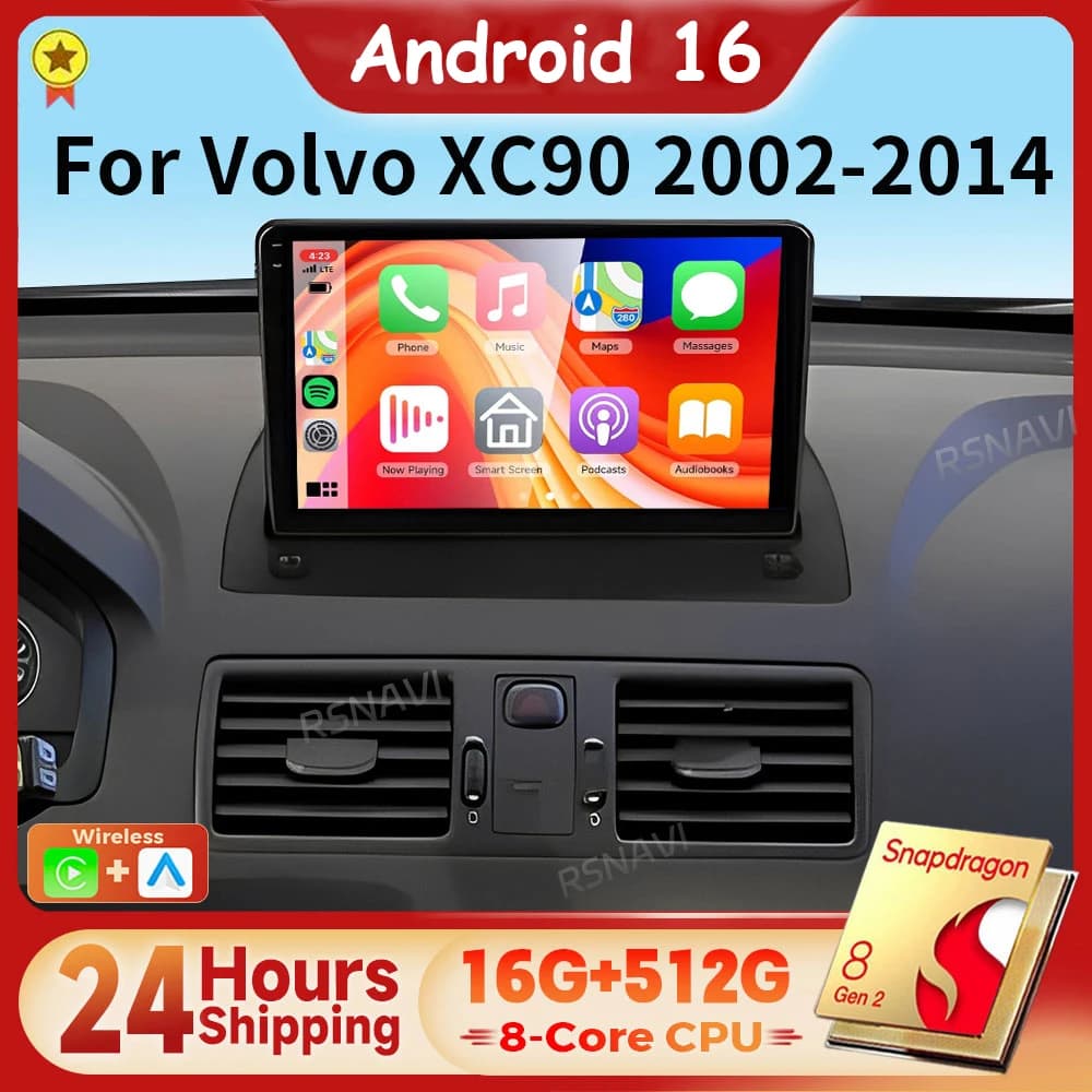 Android 16 Carplay Auto 2K Screen Car Radio Multimedia Player For Volvo XC90 2004 - 2014 Autoradio GPS Stereo 24-Hour Shipping
