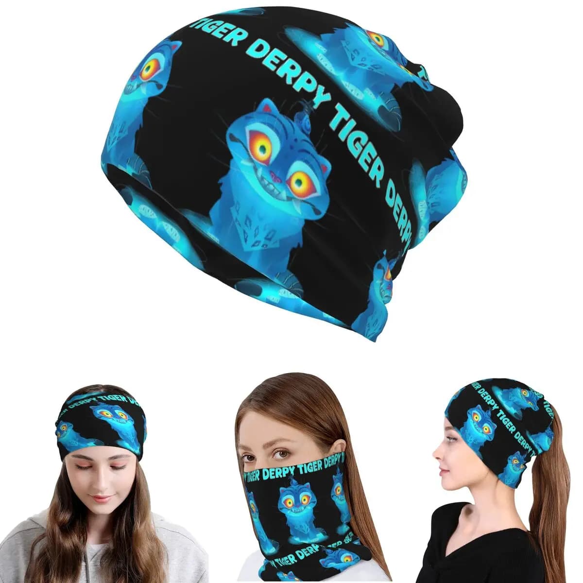 KPop Demon Hunters Huntrix Blue Tiger Derpy Bandana Neck Gaiter Mask Scarf Multipurpose Mask for Face Beanie Unisex Adult