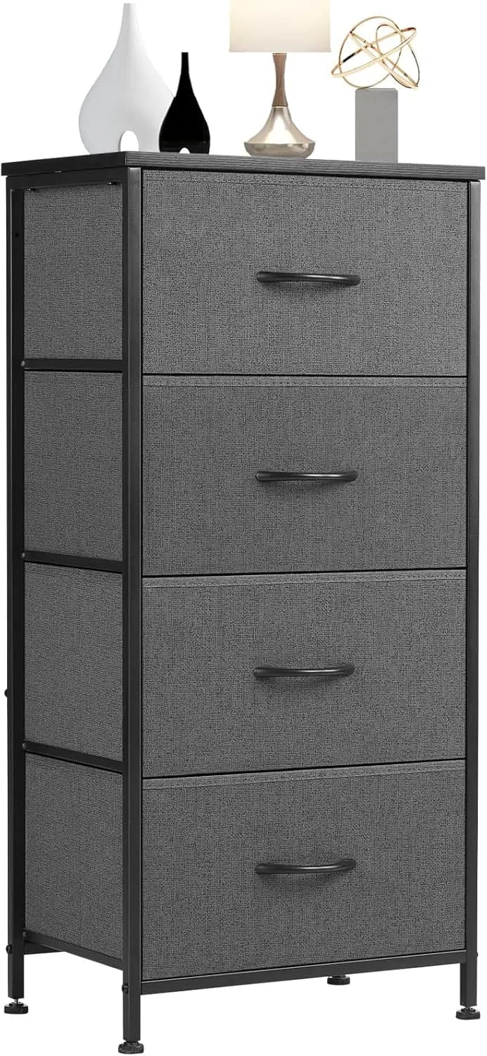4 Drawer Dresser, Fabric Storage Tower Organizer with Sturdy Steel Frame and Wood Top, Easy Pull Handles, for Bedroom, Entryway,