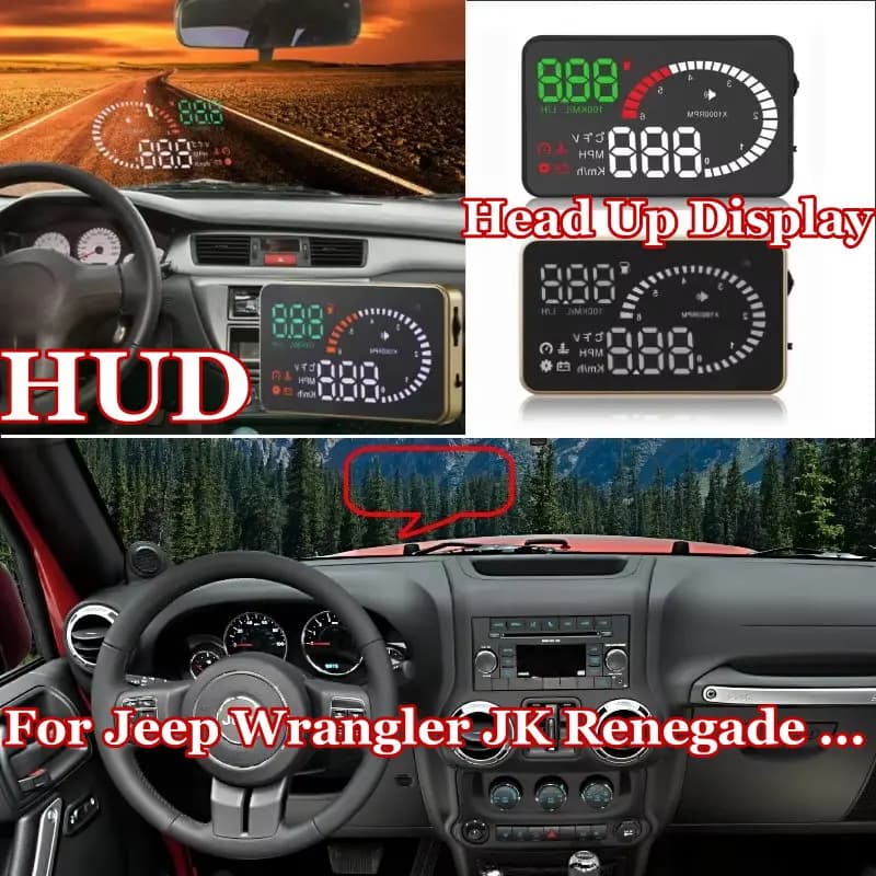 Display HUD per Jeep Wrangler JK, Renegade, Compass, Grand Cherokee, Proiettore Schermo Digitale Virtuale per Auto, Display di Sicurezza