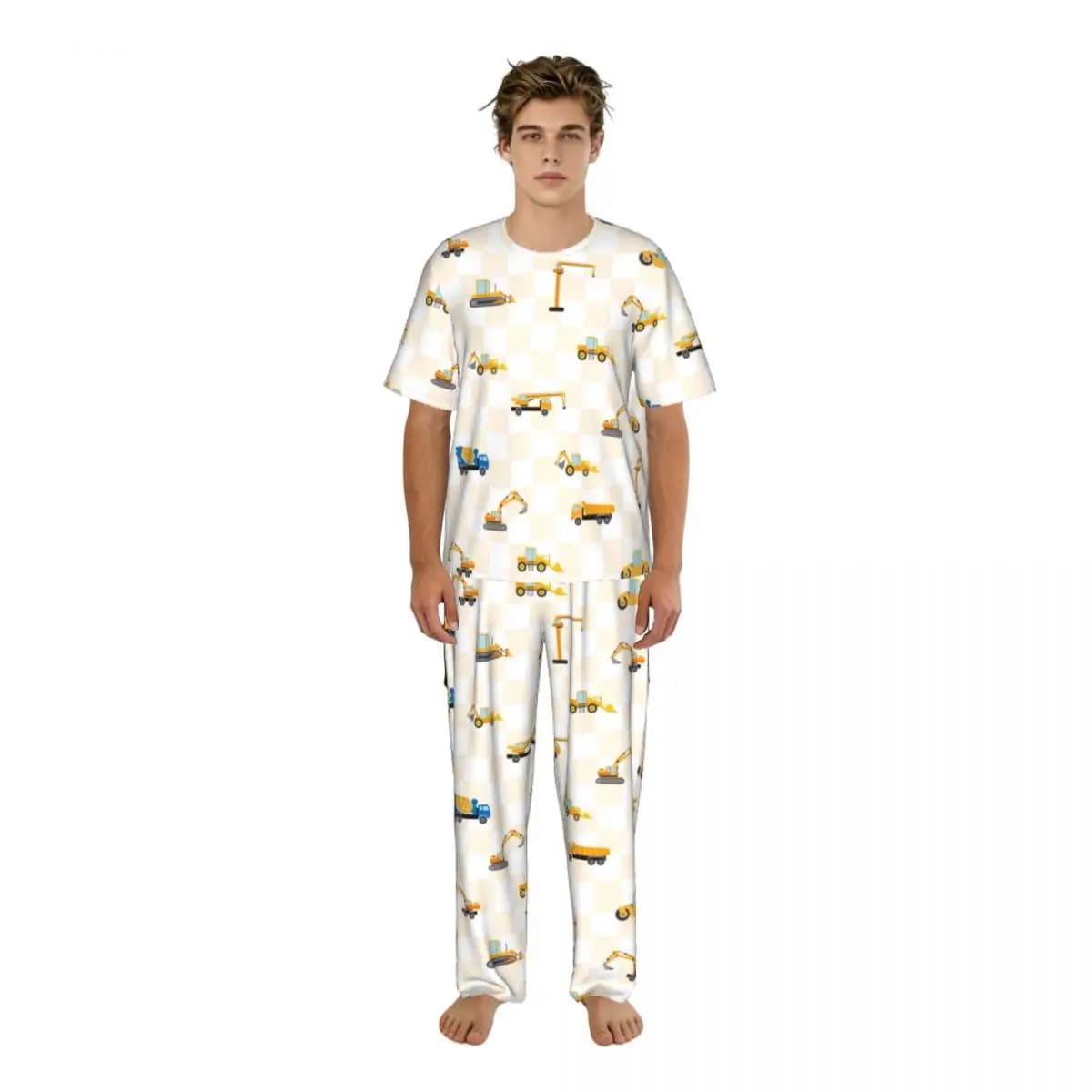 Pigiama da uomo a maniche corte, due pezzi, con pantaloni, simpatico design a camion, tuta da casa, abbigliamento da notte