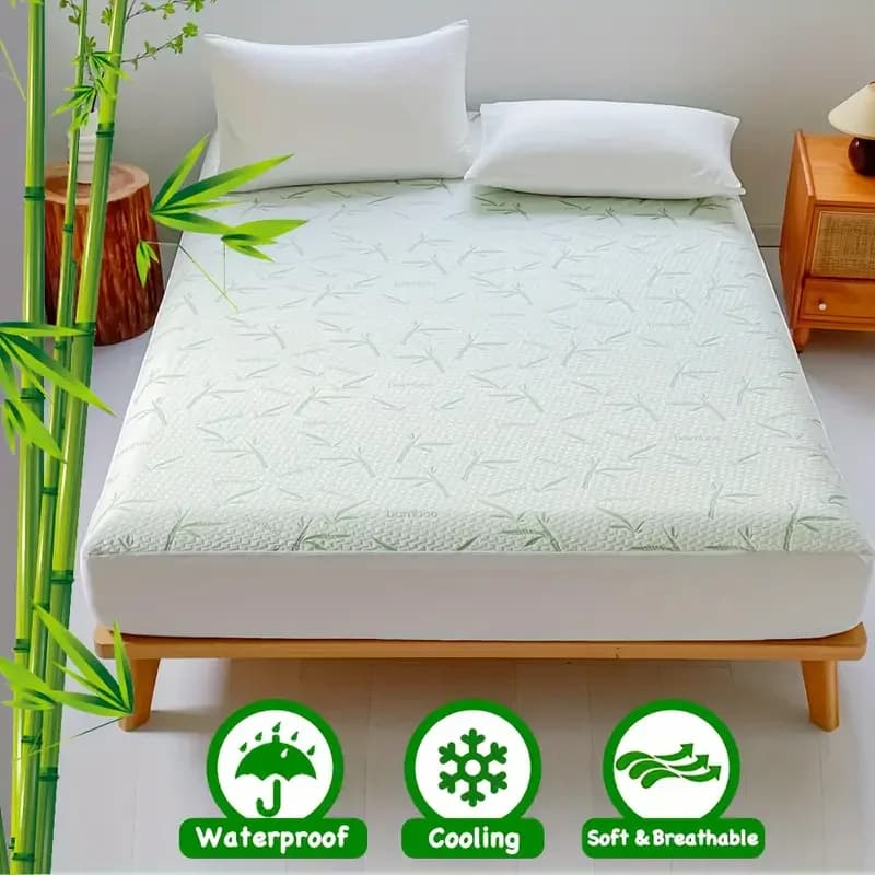 1 piece waterproof bamboo cover (without pillow), sheet with refreshing and breathable corners with 6-14 inch deep pocket