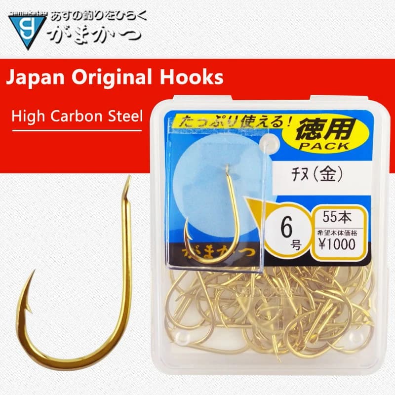 Amo da pesca in mare originale giappone 1-6 # Golden Offset Gamakatsu in acciaio ad alto tenore di carbonio semplice per accessori per la pesca con esche artificiali