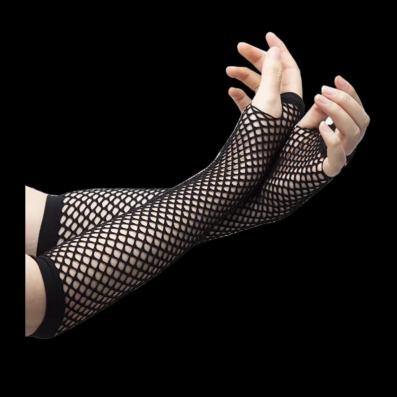 Guanti Lunghi Neri a Rete Senza Dita Stile Gotico Lolita, Polsini per Gambe e Braccia, Accessorio per Feste, Cosplay e Performance Ninja