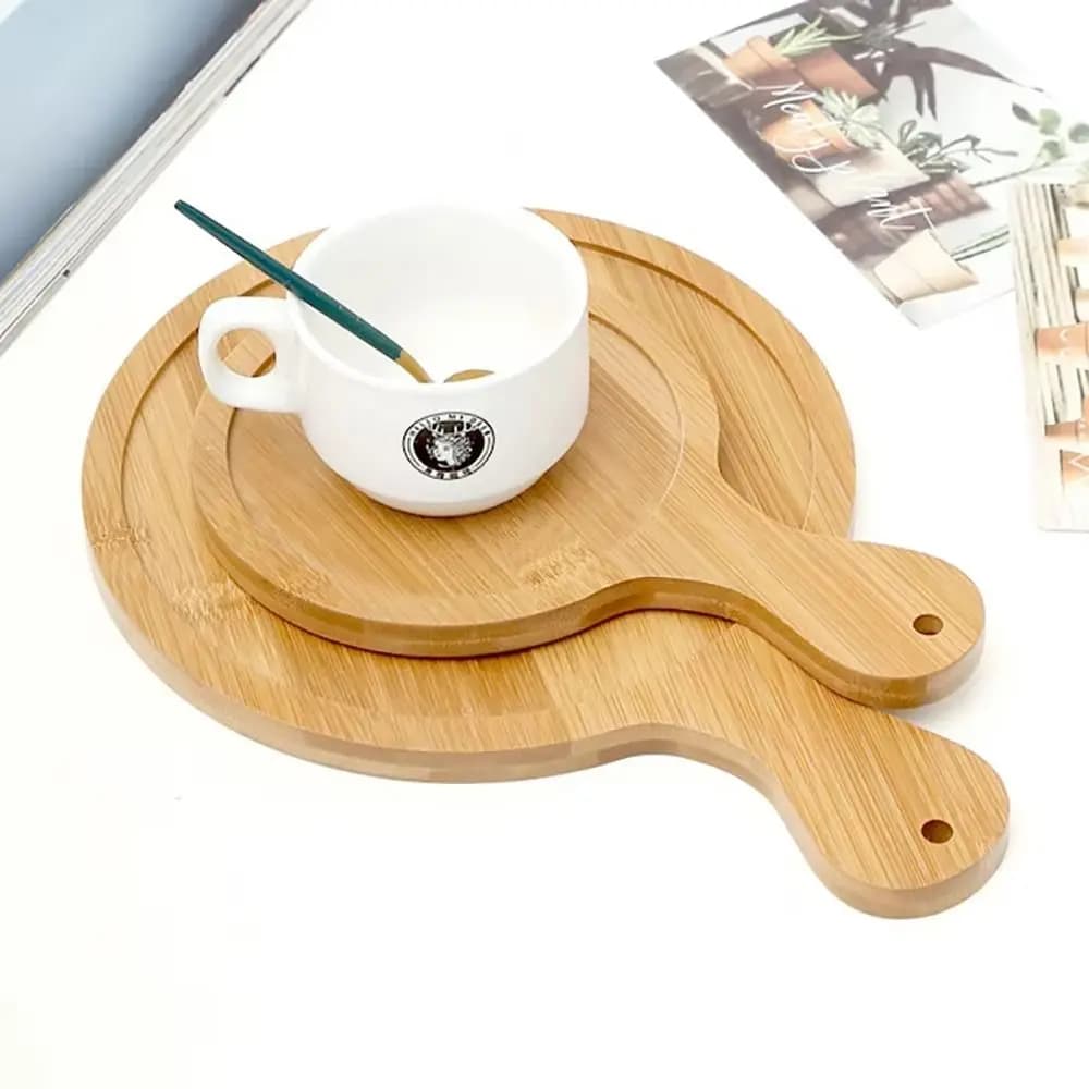 1Pcs Stone Cutting Bamboo Pizza Tray Platter Cake Bakeware Wooden Pizza Board 6/7/8/9/10 Inch Round with Handle Baking Tray