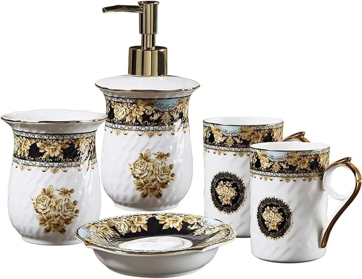 Set Dispenser di Sapone in Ceramica, Bottiglie Ricaricabili con Pompa per Cucina e Bagno, Personalizzabile