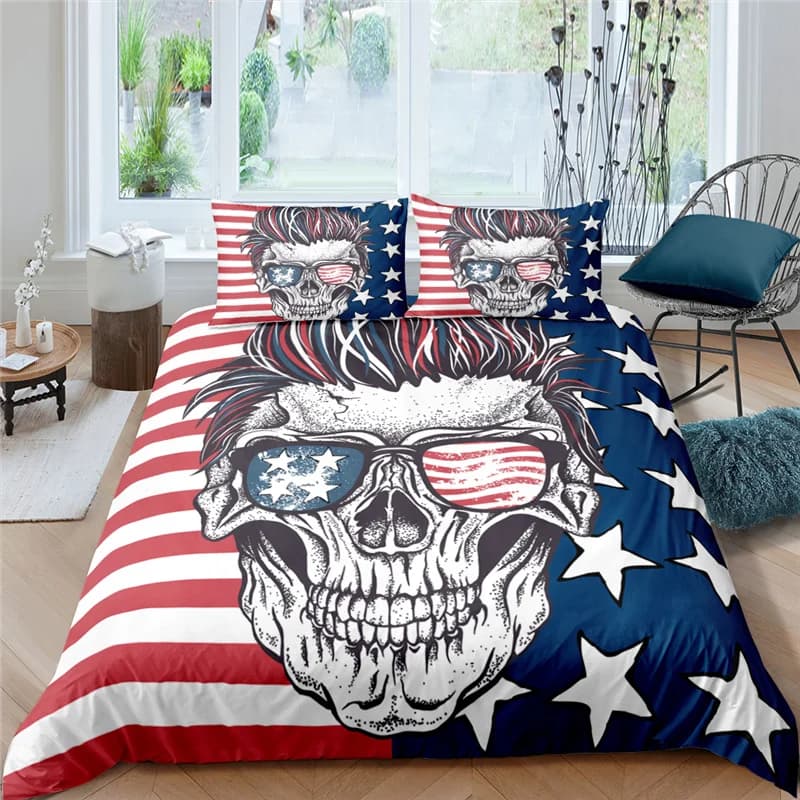 Set copripiumino con teschio Stampa 3D Teschio di lusso King Queen Size Copripiumino per bambini Ragazzi Ragazza Set biancheria da letto in poliestere Tema terrore