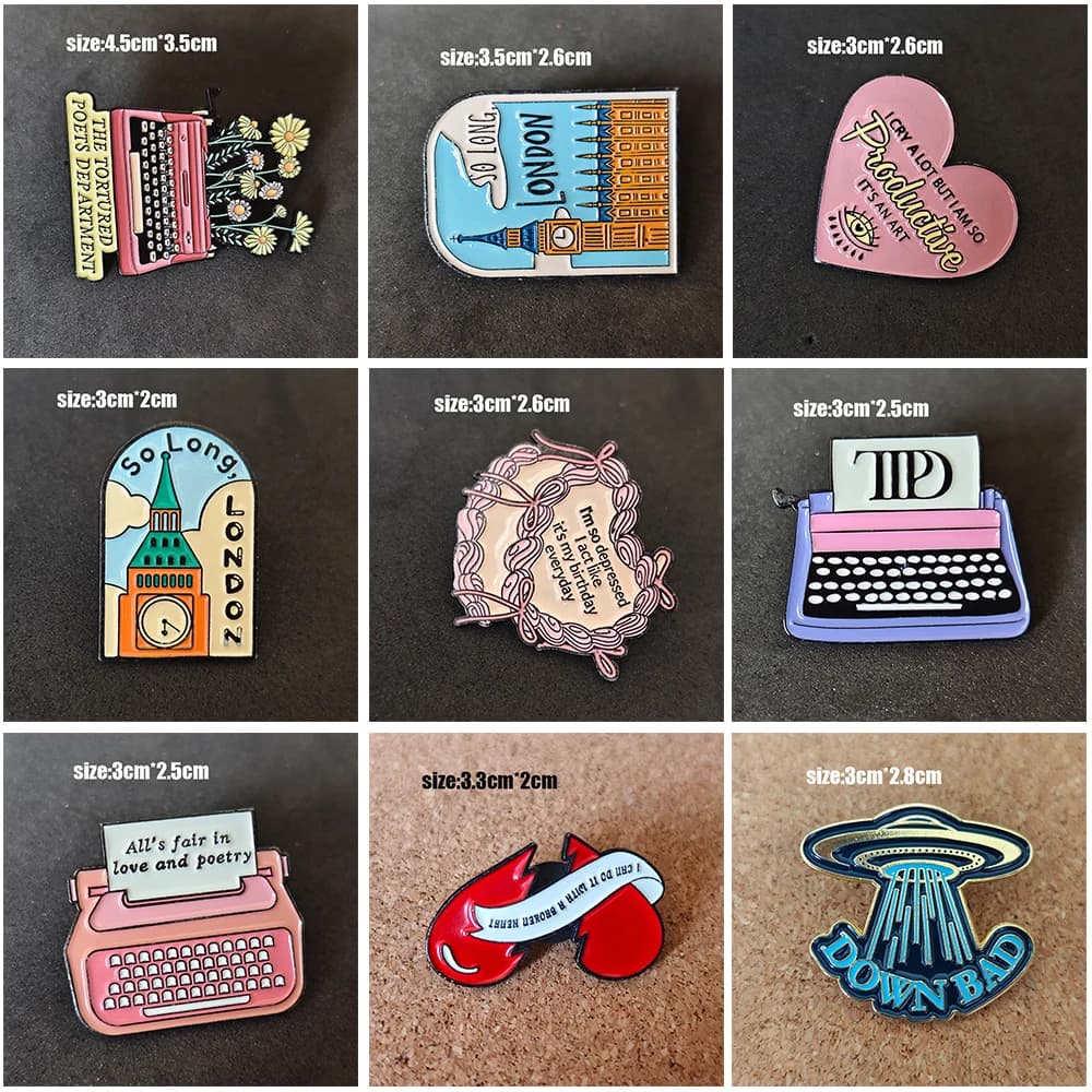 Rock music enamel letter brooches, pop music lyrics enamel brooches, hip-hop music badges, fan collection brooches