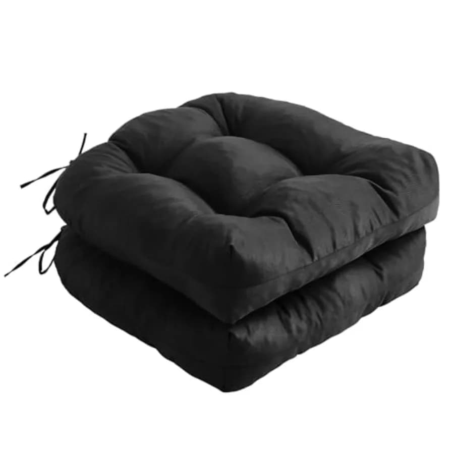 Set di 2 cuscini per sedie da esterno, cuscini per sedie da patio con lacci, cuscini per sedute da esterno trapuntati 19x19+5 pollici, impermeabili per mobili da patio